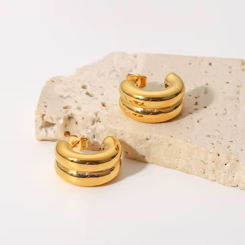 Double Layer CC Shaped Chunky Earrings