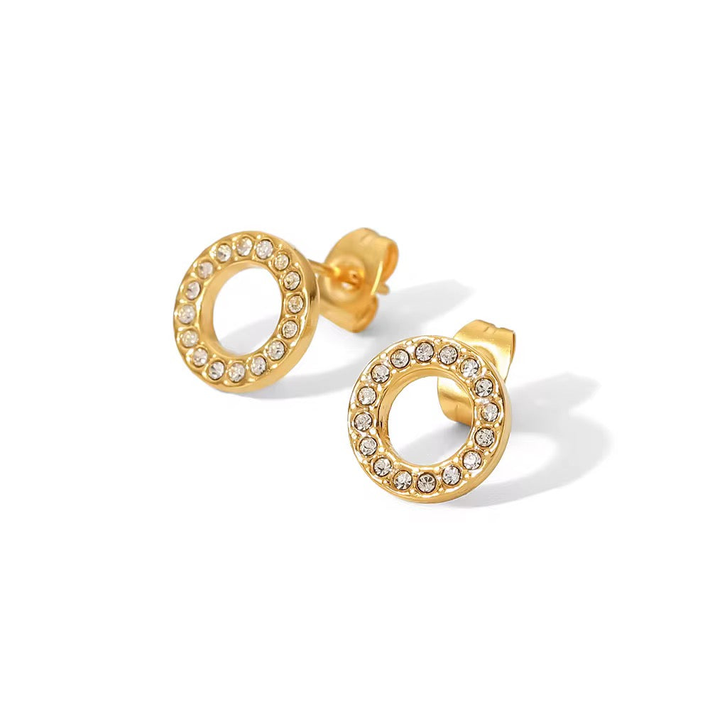 Hollow White Circle Cubic Zirconia Earrings