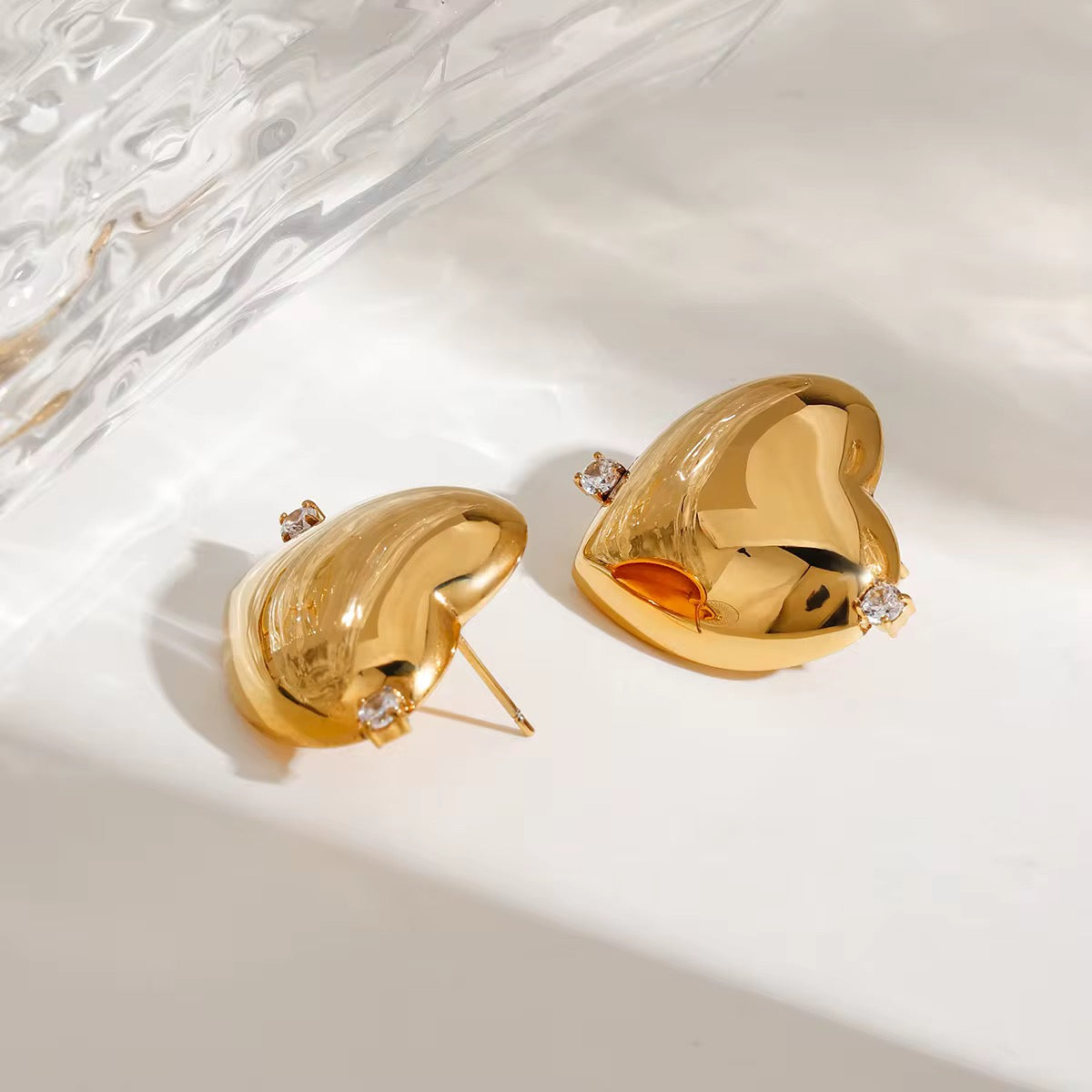 Heart Shaped Gold Earrings with Gemstones.