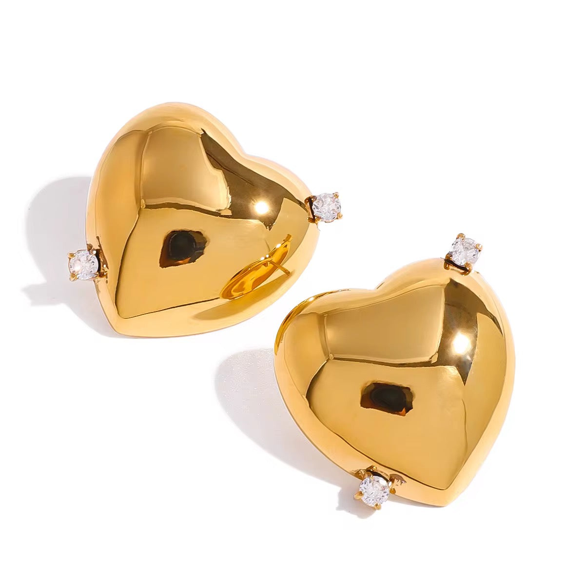 Heart Shaped Gold Earrings with Gemstones.