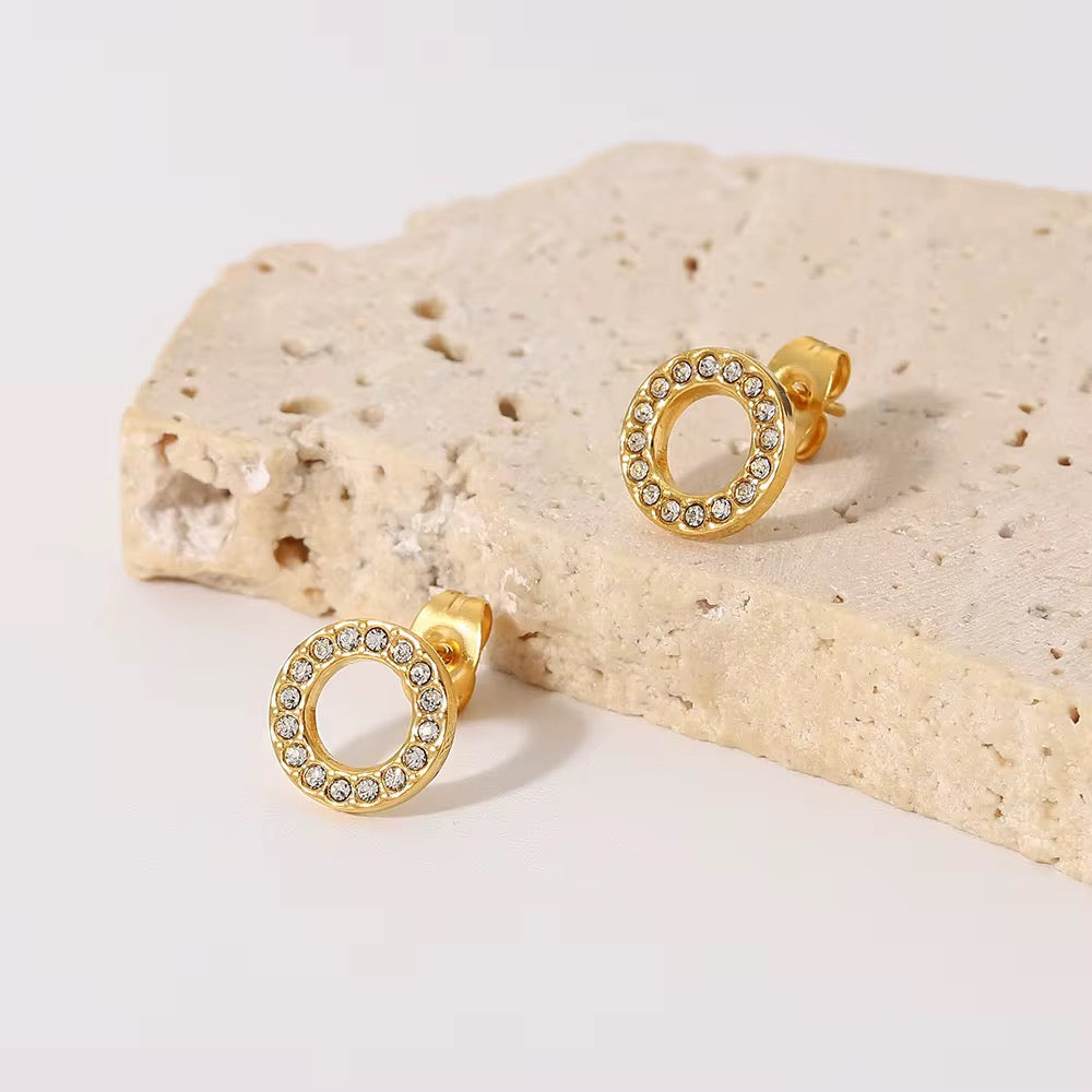 Hollow White Circle Cubic Zirconia Earrings