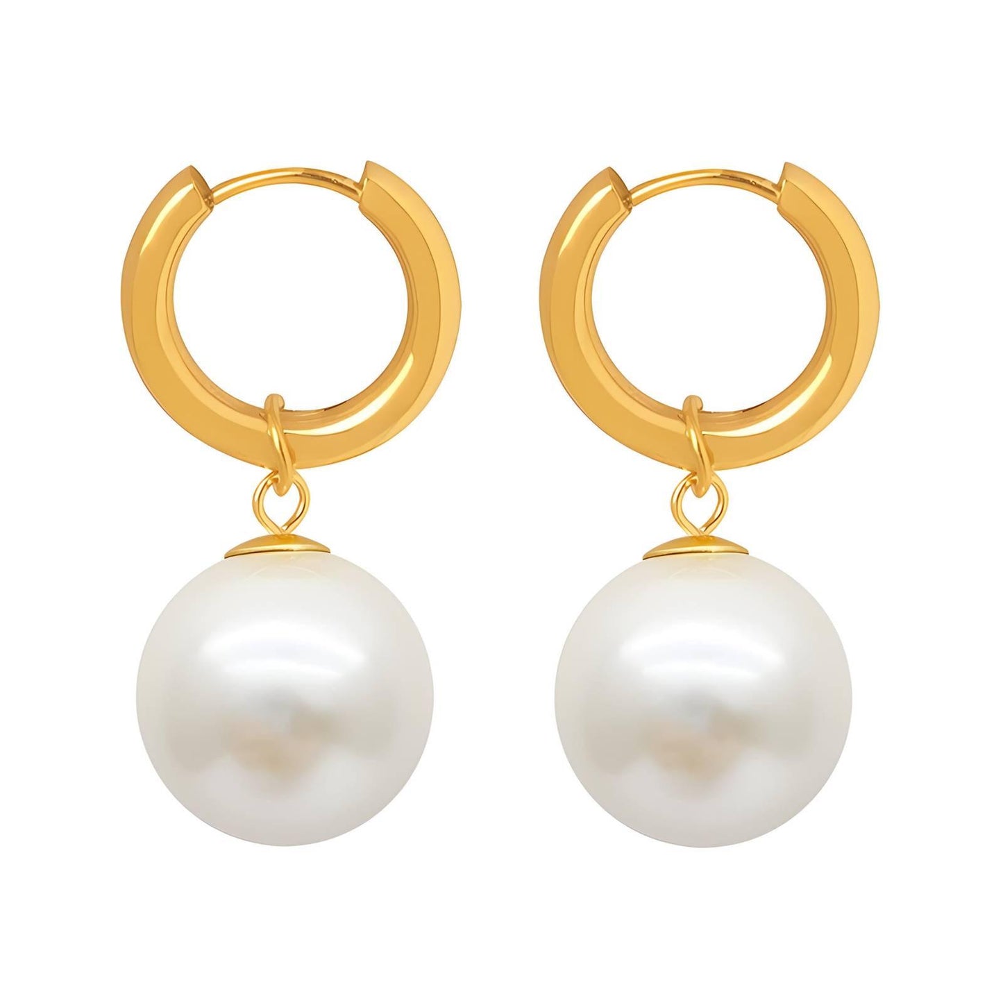 Classic Gold Hoop Pearl Drop Earrings