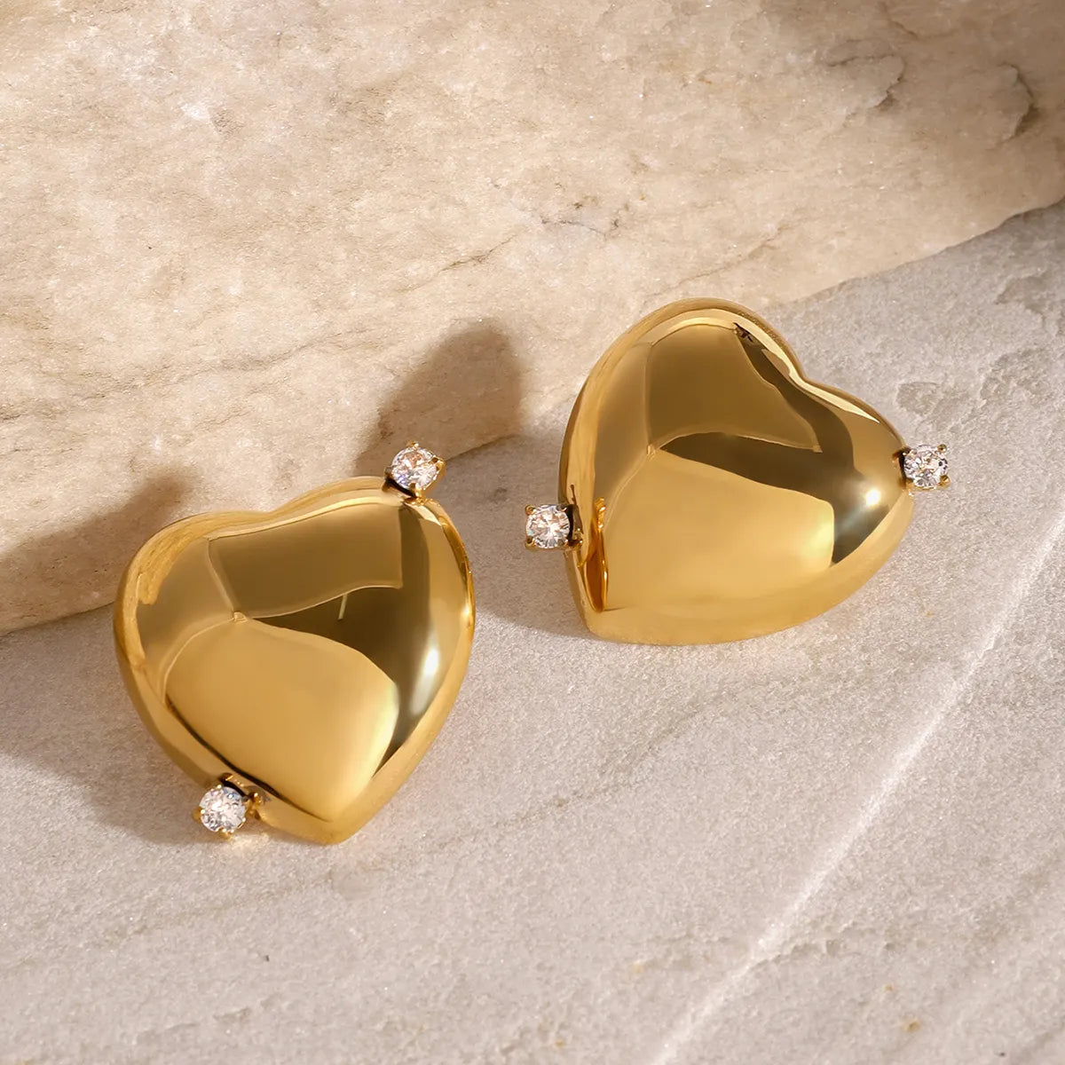 Heart Shaped Gold Earrings with Gemstones.