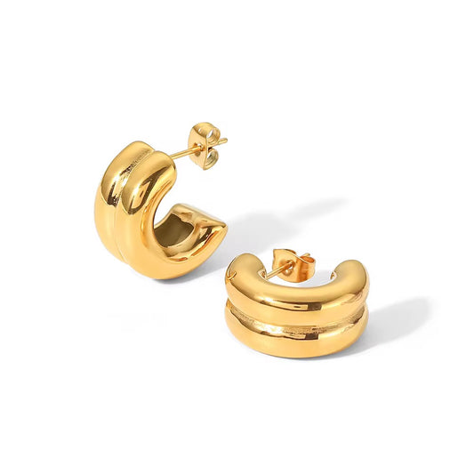 Double Layer CC Shaped Chunky Earrings