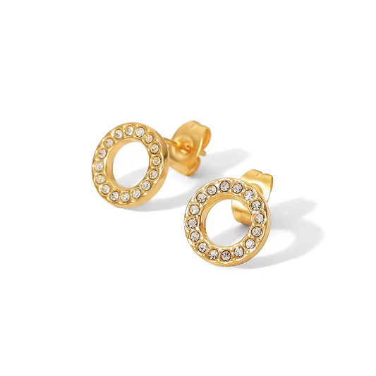 Hollow White Circle Cubic Zirconia  Earrings