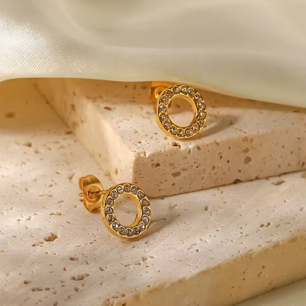 Hollow White Circle Cubic Zirconia  Earrings