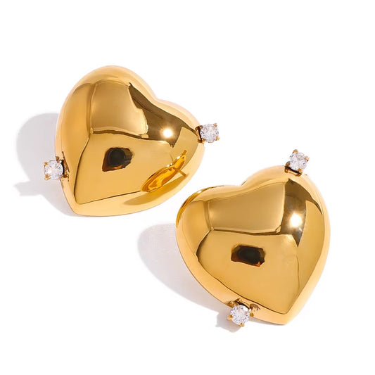 Heart Shaped Gold Earrings with Gemstones.